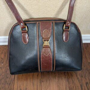 VTG CL America Real Leather Handbag Two-Toned Classic Black Brown Card Holder